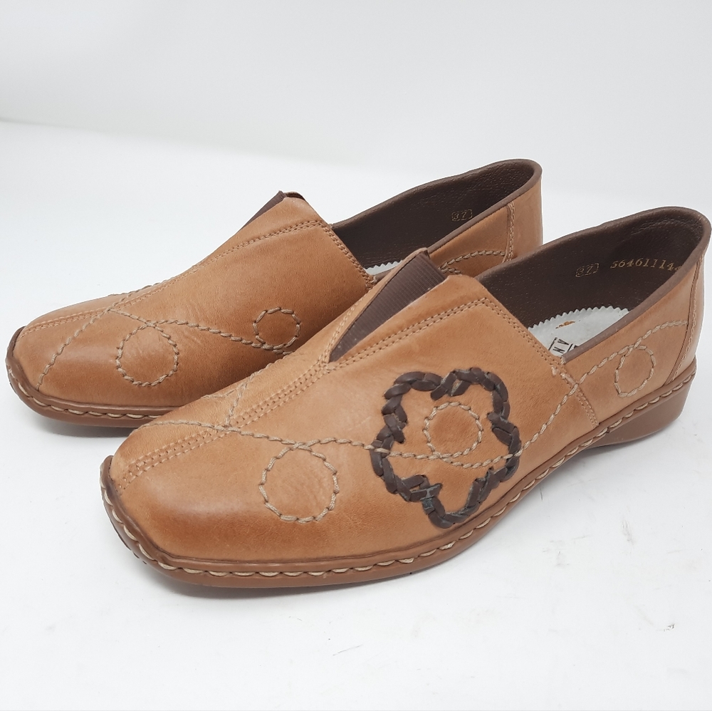 REIKER Brown Leather Slip On Shoes Flats Sandals